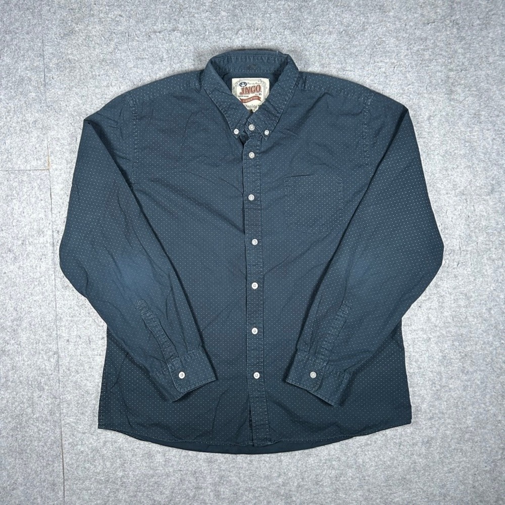 JNCO Shirt Mens XXL Navy Blue Polka Dot Long Sleeve Button Down Casual Skater